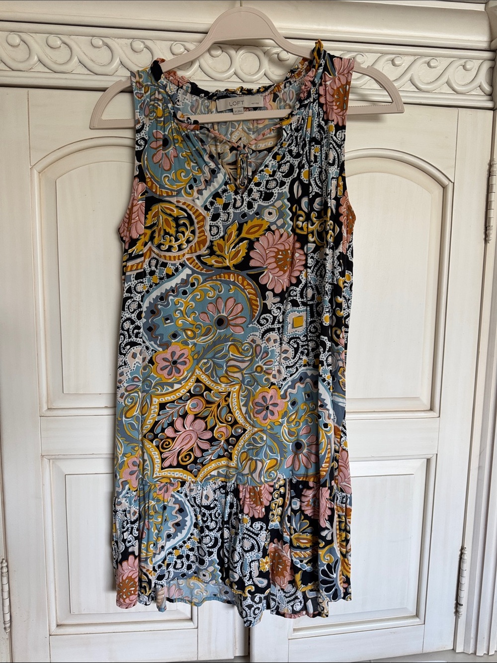 LOFT Sleeveless Paisley Floral Mini Dress in Black, Pink & Mustard